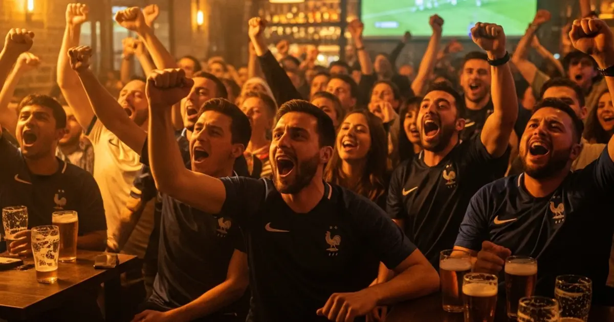 bar bondé de supporters regardant un match de football sur grand écran